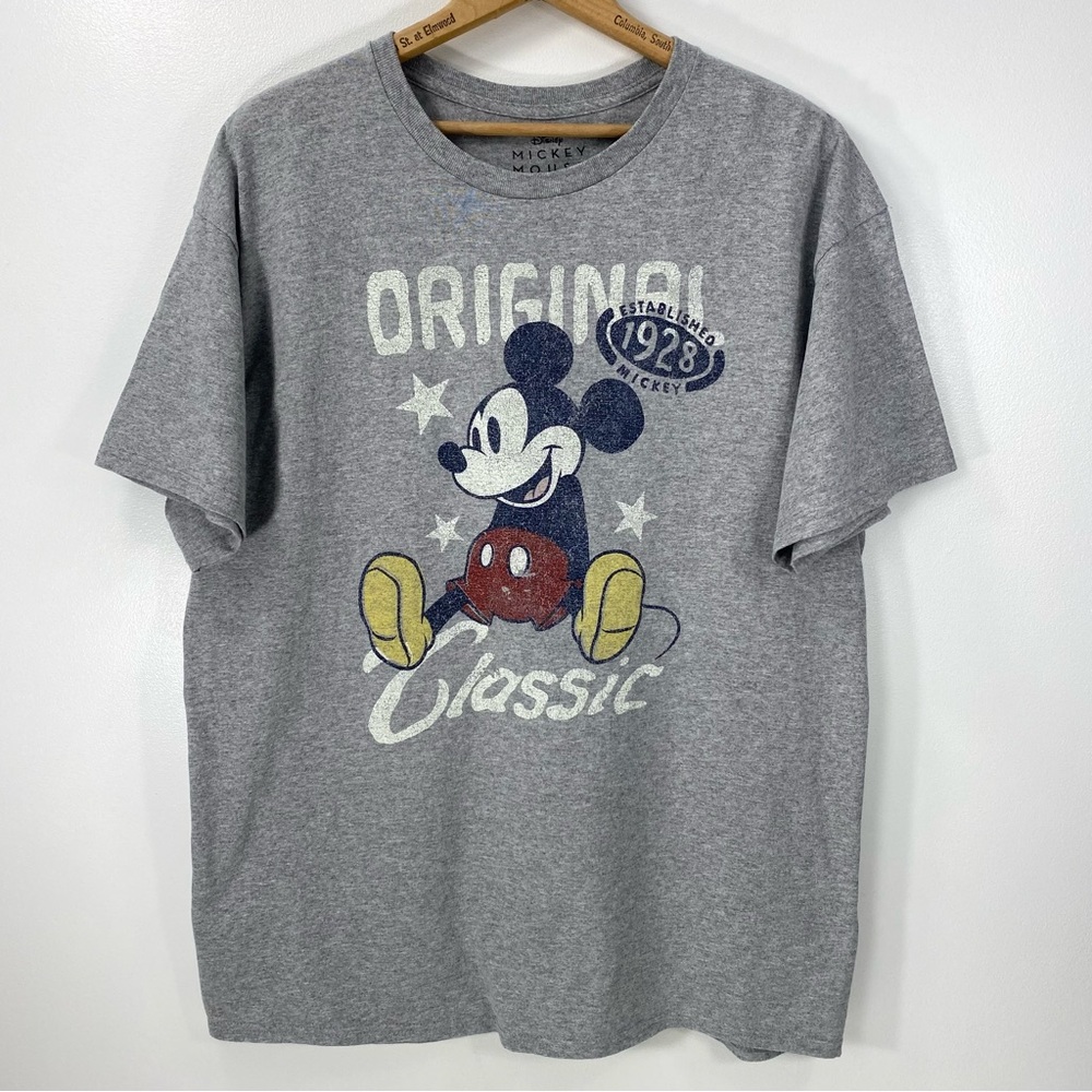 Disney Gray Mickey Mouse Original Classic Distressed Graphic S/S Tee T-Shirt XL